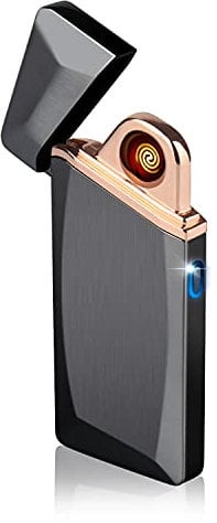 Daffodil EC225 - Elektrisches wiederaufladbares USB Feuerzeug mit Metallgehäuse & austauschbarem Glühdraht - winddichter Zigarettenanzünder mit Berührungssensor – Schwarz