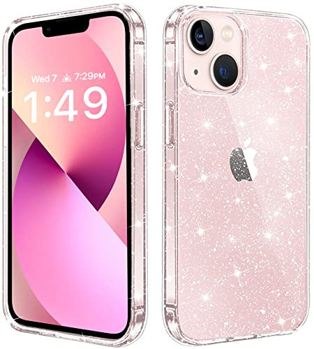 JJGoo Compatible with iPhone 13 Case, Clear Glitter Soft TPU Shockproof Protective Bumper Cover, Sparkle Bling Sparkly Cute Slim Women Girls Phone Case for iPhone 13, 6.1inch