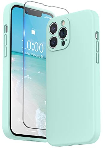 SURPHY Compatible with iPhone 13 Pro Max Case with Screen Protector, Liquid Silicone Protection for Each Lens Shockproof Thickened Rubber Cover for iPhone 13 Pro Max 6.7 inch 2021, Mint