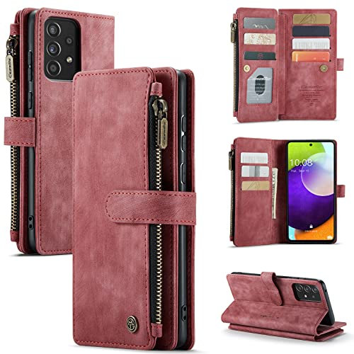 UFinetech für Samsung A52s 5G Hülle, Stoßfest Dünn Kartenfächer Tasche Galaxy A52/A52s 5G Handyhülle, Leder Weiche TPU Flip Magnetisch Standfunktion Klappbar Kratzfest Kamera Schutzhülle Case, Rot