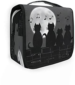 Trousse de toilette à suspendre avec motif animal chat et note de musique - Trousse de toilette de voyage pour homme et femme - Multifonction - Avec crochet - Portable - Fermeture éclair, multicolore,