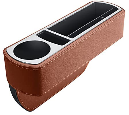 Auto Vordersitz Aufbewahrungsbox, MoreChioce Konsole Seitentasche Auto Organizer PU-Leder Autositz Lückenfüller Multifunktional Mittelkonsolen Taschen Organizer mit Getränkehalter,Braun
