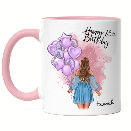 Kiddle-Design Geburtstag Tasse Rosa Mädchen Frau 18. Geburtstag Personalisiert Name Geburtstagsgeschenk Individuell 20. 25. 30. Geburtstag