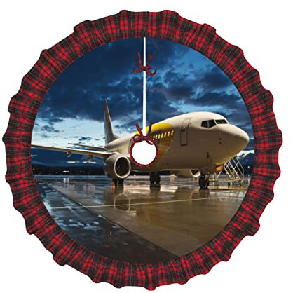 Weihnachtsbaum-Rock mit einem Kreis von Plaid, Flugzeug im Abendlicht, Weihnachtsbaum-Rock, Matte für Urlaub, Hochzeit, Party, Dekoration, 121,9 cm