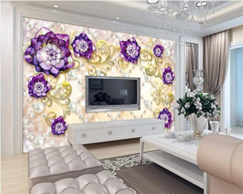 UKEUBAI 3D Wohnzimmer Tapete Lila Rose Ornament TV Hintergrundbild Modernes Schlafzimmer Wandaufkleber Wohnkultur Poster