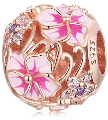 Charms di ciliegia per braccialetti Pandora, argento 925 placcato oro rosa fiore di ciliegio con Cubic Zirconia, gioielli regalo per le donne ragazze