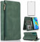 Asuwish Compatible with Huawei P30 Pro Wallet Case Tempered Glass Screen Protector Zipper Leather Flip Cover Card Holder Stand Cell Accessories Phone for Hawaii P30Pro P 30 Pro30 Women Men Green