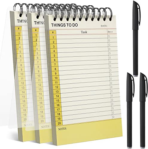3 Stück 300 Blatt Bibliothekskarte to Do List Notizblock, Things to Do Memo Schreibblock, Tageserinnerung, Planer, Aufgabenblöcke mit 3 schwarzen Stiften, zum Abreißen von Blättern für Zuhause, Büro,