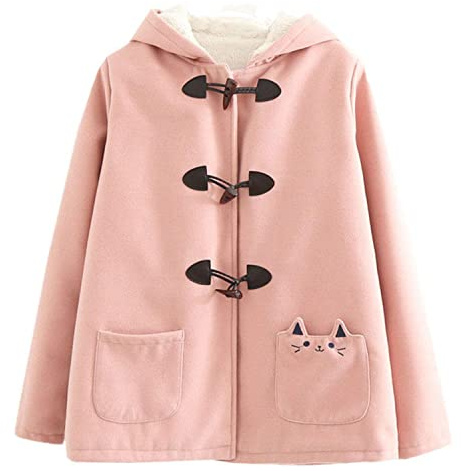 Damen-Wintermantel, japanisch, niedlich, dick, warm, Kapuzenjacke