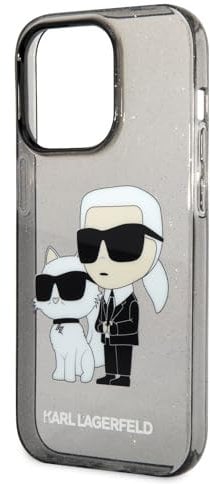 Karl Lagerfeld KLHCP14LHNKCTGK Hülle für iPhone 14 Pro 6,1 Schwarz hardcase Gliter Karl&Choupette