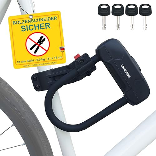 KOHLBURG kleines & leichtes Sicherheits Bügelschloss [900g leicht] - Fahrradschloss mit höchstem Sicherheitslevel 15 - mit 4 Schlüssel & Halterung - U Lock hohe Sicherheit für Fahrrad Ebike e-Scooter