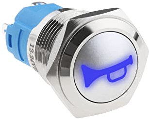 The Lord of the Tools Commutateur de Bouton Klaxon de Voiture 12V 16mm Interrupteur à Bouton-Poussoir Lumière LED Bleu Réinitialisation Interrupteur Marche/Arrêt pour Véhicules Camping-Cars Bateaux