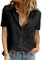 Yuson Girl Blusas Mujer Elegante Camisa Mujer Manga Corta Sexy Camisetas con Cuello en V Verano Top Camisa Casual de Algodón con Botones Informal Blusas Mujer Verano(Negro, L)