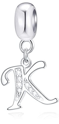 Buchstabe K Charms Initials K Alphabet Anhänger Perlen, 925 Sterling Silber Letra Charm Pendant mit klaren CZ, passen Pandora Frauen Armband/Halskette, Geschenke für alles Gute zum Geburtstag/Freund