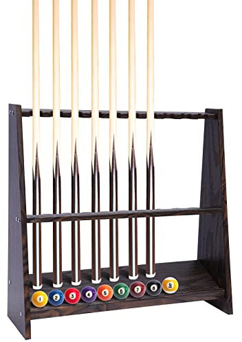 SanBouSi Billard Queueständer Queue Halter für 10 Billard Queues, Pool Queue Rack Bodenständer Stangenständer Floor Billard-Queue Ständer Für Schule Heim Verein, Braun