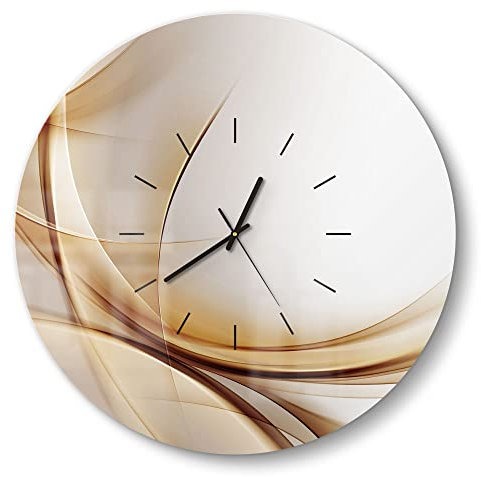 DEQORI Glasuhr | rund Ø 50 cm | Motiv Elegante Goldene Wellen | große XXL Design Uhr aus Glas | leise Wanduhr für Wohnzimmer & Küche | Moderne Hingucker Uhr für die Wand