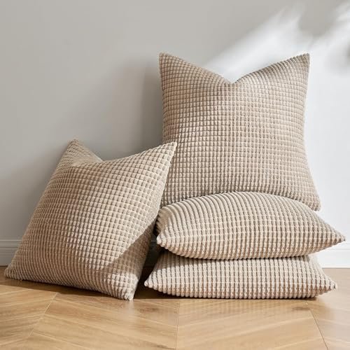 MIULEE 4er Set Kissenbezug Kissen Dekorative Kissenbezüge Kordsamt Sofakissen Dekokissen Kopfkissenbezug Couchkissen Deko Bezug für Sofa Couch Wohnzimmer Schlafzimmer Büro 40x40 cm Sandfarbe