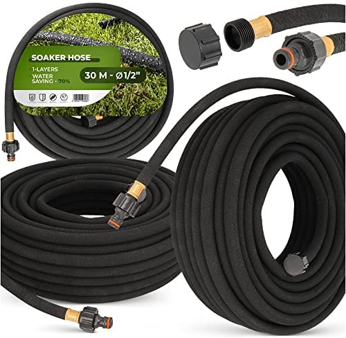 Tubo per irrigazione 1/2, 30 m, colore nero, flessibile, superiore e sotterraneo, tubo antigoccia per giardino, tubo dell'acqua micro drip, tubo dell'acqua