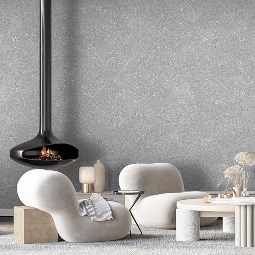 Belka B50 Glänzende Grau Tapete - Reine Baumwolle & mineralischer Glimmerstein - selbstklebend - Wärme- & schalldämmend - Modern & stilvoll, DIY Öko & Natürlich | ca 3 qm (m²)
