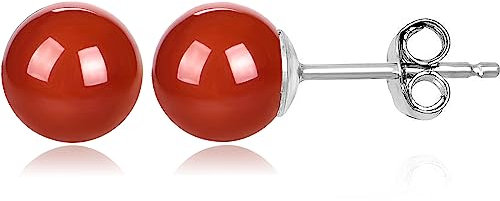 AESDOX Handgefertigte Kristall Kugel Ohrstecker für Frauen Mädchen Ohrstecker in Sterling Silber (8mm, Rot Karneol)