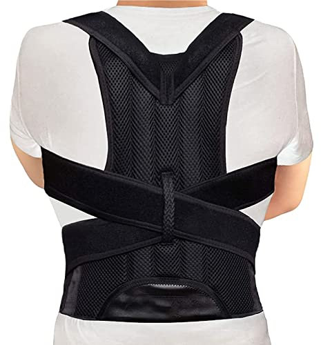 KINGCOO Rücken Geradehalter Rückenbandage, Atmungsaktive und Verstellbare Rückenstützen Buckelkorrekturgurt Haltungskorrektor für Herren Damen,Reduziert Nacken Rücken Schulterschmerzen(XXL,Schwarz)