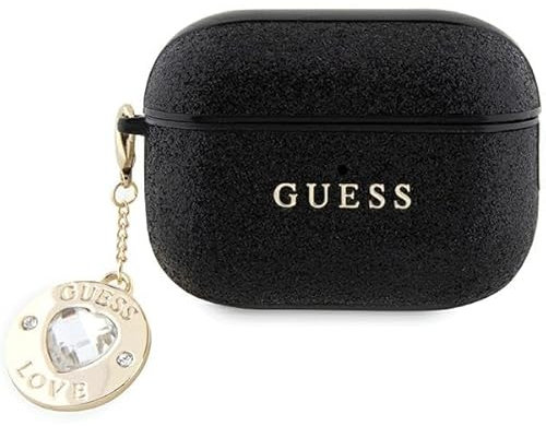 Guess GUAP2PGEHCDK Hülle für AirPods Pro 2 Cover Schwarz Fixed Glitter Heart Diamond Charm