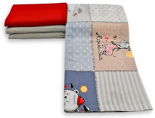 Virginia Tex baumwollstoff-Set 3 Stück 60 x 150 cm Tex Standard 100 in verschiedenen farben waffelpique-stoff und 2 x baumwollstoff meterware 100% baumwolle stoffe zum (Red Bunny)