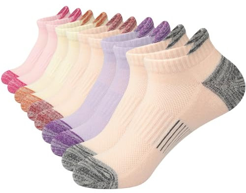 ILovDaisy Lot de 5 paires de chaussettes de course à pied pour femme - Chaussettes de sport rembourrées et respirantes - Chaussettes athlétiques à coupe basse pour femmes et filles, 5 Multicolore C,