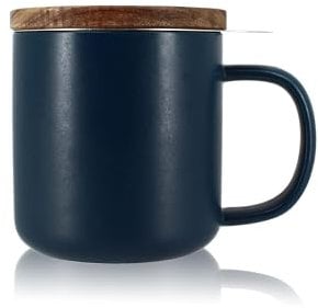 OGO LIVING - Tisanière Juliet Bleue 300ml - Idéale pour le thé et la tisane - Mug à thé en grès et couvercle en bois d'acacia