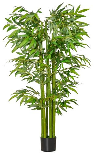 HOMCOM Künstliche Pflanzen 160 cm Bambus Kunstpflanze Büropflanze mit Kunststofftopf für Wohnzimmer, Schlafzimmer