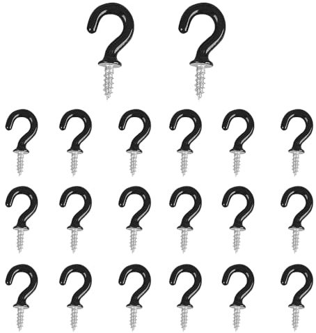Aoktorkit 20 Pcs Screw in Hooks, Black Cup Hooks, Screw Hooks for Wood Hanging Plants Home Organization,1