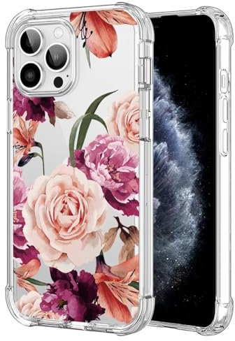 Jhxtech Phone Case for iPhone 11 Pro Case 5.8 Apple 11 Pro girls women, Slim Shockproof Clear Floral Pattern Soft Flexible TPU Protective Cover for iPhone 11 Pro Purple flower