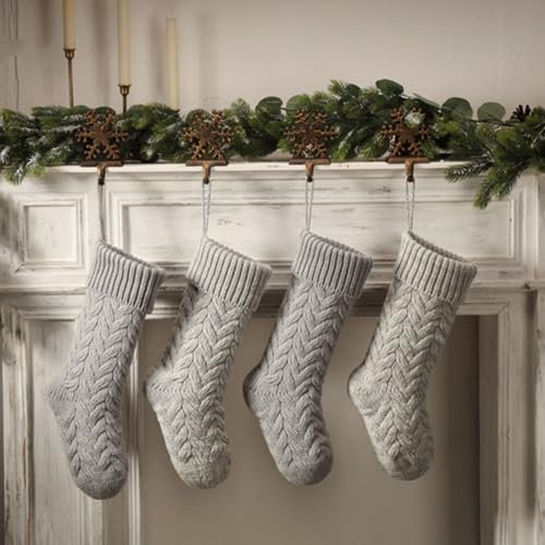 Hixingo Weihnachtsstrumpf Personalisiert 4er, 46cm Große Klassische Gestrickt Einfarbig Passend Nikolausstrumpf, Weihnachtssocken zum Aufhängen und Befüllen Kamin Weihnachtsbaum Deko (grau)