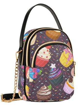 Cupcake Candies Umhängetasche für Damen, abnehmbare Kettentasche, Handy-Geldbörse, Schultertasche, Handtasche, Cupcake-Bonbons, Einheitsgröße