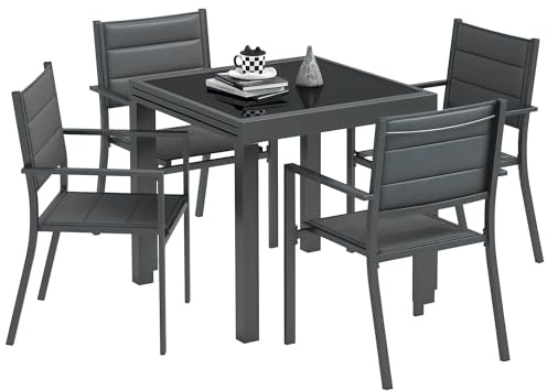 Outsunny Salon de Jardin Extérieur Alu Table Extensible 4 Personnes Gris