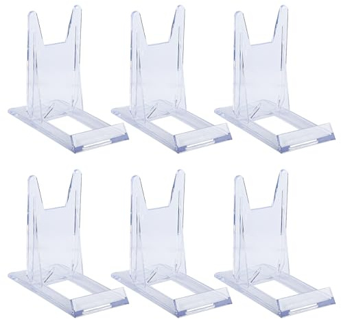 Rumyve 6Pcs Acrylic Display Stands,Adjustable Clear Plate Display Stands,Multifunctional Easel Plate Holder for Displaying Card Photoes Phones Books
