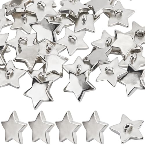 GORGECRAFT 1 Box 40 Stück Kunststoffknöpfe Mit Pentagramm-Stern Dekorativ Klein Mini Silberfarben 1 Löcher Mantelknopf Für Kleidung DIY Basteln Nähen Verzierungen Kartenherstellung Scrapbooking 18 mm