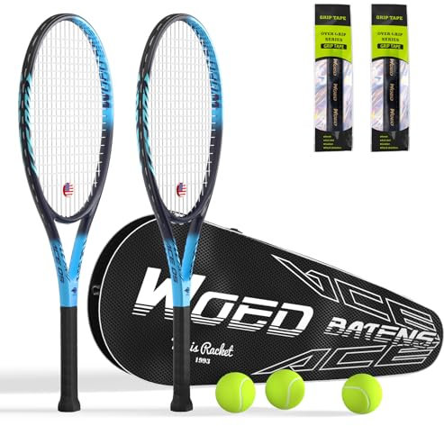 WOED BATENS Tennisschläger 27 Zoll Erwachsene Set mit Schläger, Bälle, Overgrips, Dämpfer, Tasche