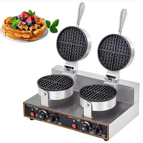 2400W Commercial Waffle Maker, Professional Double Heads Waffle Baker Machine, Instant Hot Non-stick Pan, Independent Temp & Time Control for Bakery, Restaurant, Snack Bar or Household