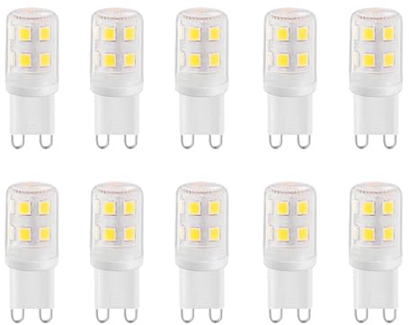 ZFQ G9 LED Lampen 2W Kaltweiß 6000K, 200LM Glühbirne, Ersatz 20W Halogenbirne, Leuchtmittel, AC 220-240V, 360° Abstrahlwinkel, Kein Flackern, Nicht Dimmbar, 10 Stück