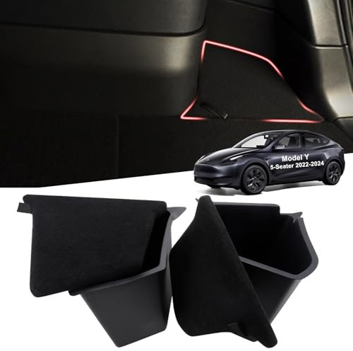 KSIAOS Fit 2022 2023 2024 Tesla Model Y Trunk Storage Bins with Lids Waterproof Side Storage Box Rear Trunk Organizer for Tesla Model Y Accessories Trunk Organizer 2 PCS (5-Seater, After July 2022)