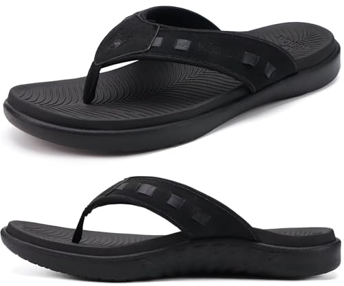 KuaiLu Flip Flops Herren Sport Zehentrenner Sandalen mit Arch Support | Bequeme Toe Post für Plantar Fasciitis Rutschfest Gummifußbett Outdoor Sommer Beach/Pool Badelatschen
