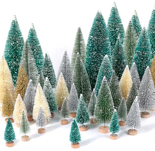 Mini-Weihnachtsbäume mit Flaschenbürste und Holzsockel, für Dekoration, Weihnachten, Party, Zuhause, Tischdekoration, mehrfarbig, 30 Stück