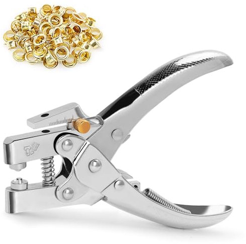 Nutmanel Set di Occhiellatrice con 100 Occhielli (Ø5mm), Pinze per Occhielli per Teloni e Tessuti, Set di Pinze per Occhielli Multifunzione, per Pelle Telone Cartone PVC Tessuto e Tende da Sole