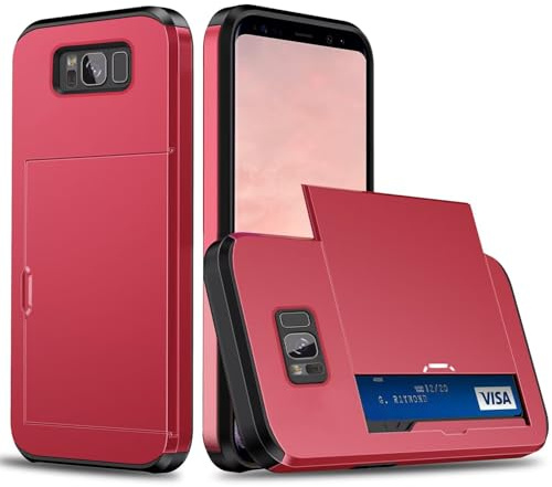 Beajew Handyhülle für Samsung Galaxy S8 Plus Case Silikon, mit Kartenfach Silikon TPU Handyhülle Dünn Weiche Stoßfest Flexibel Handy Tasche Bumper Brieftasche Case, Rot