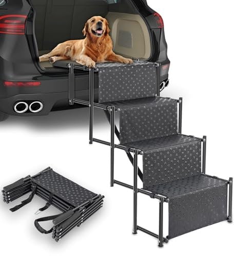IBVIVIC Hundetreppe Auto mit 4 Stufen Haustiertreppe Klappbare Hunderampe für Autos, LKWs, SUVs, Belastbar bis 60 kg