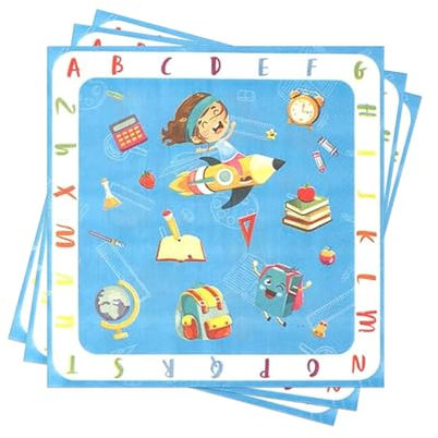 JAONLD 60 Pièces Serviette de Table Enfant avec ABC Serviette Papier Scolaires pour la Rentrée Serviettes fête,33 * 33cm Décorations pour la Rentrée Scolaire pour fêtes Anniversaire Ecole