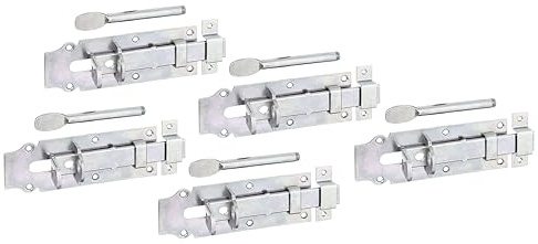 Alberts 841126 Stalltür-Schlossriegel | gerade, mit flachem Griff und befestigter Schlaufe | galvanisch verzinkt, Dickschichtschutz | Platte 180 x 64 mm | 5er Set