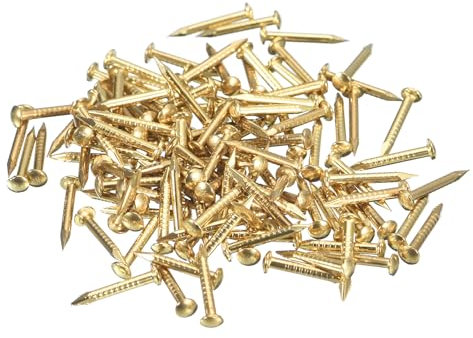 QUARKZMAN 120 Stück Messingnägel 1,2mmx10mm(DxL) Winzige Messing Nägel Hardware Nägel Kleine Nägel für Holz DIY Dekorative Boxen Haushaltszubehör, Messing Ton