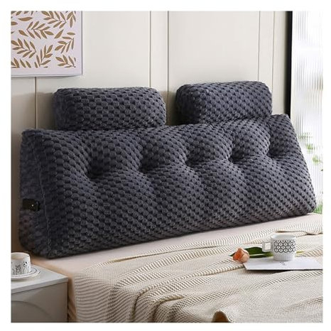Yahbrra Rückenkissen, Keilkissen für Bett und Sofa Geeignet, Lendenkissen, Dreieckiges Lesekissen, Kissen mit Abnehmbarer Nackenrolle und Waschbarem Bezug(Gray,100 * 50 * 20cm (1 Pillow))